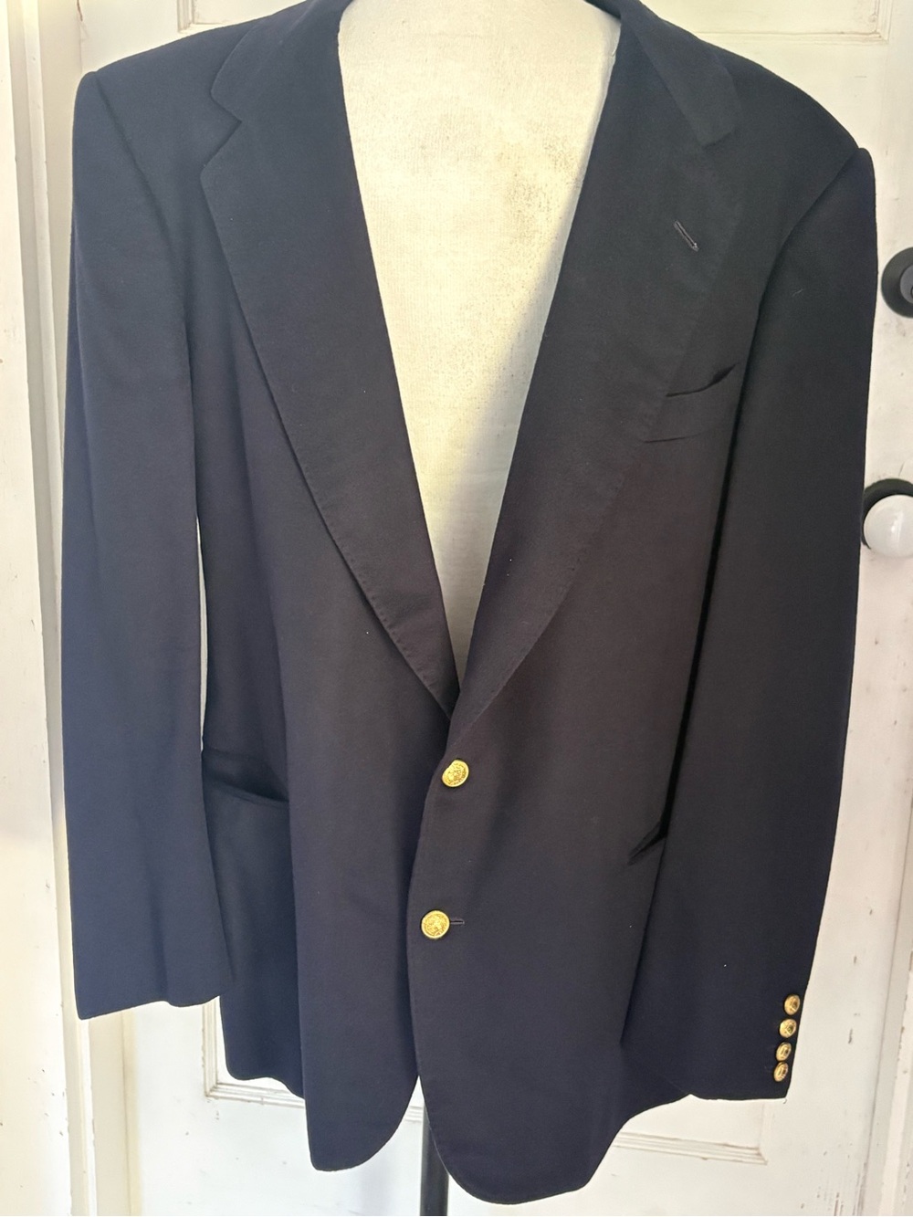 Custom shop Taylor men’s navy blue wool blazer jacket gold buttons 52” chest